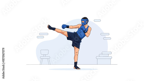 Kickboxing Athlete Training with Protective Gear.