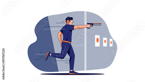 Man practicing shooting at a firing range.