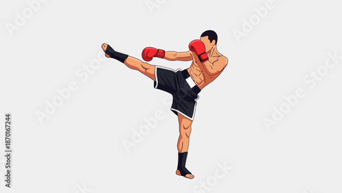 Martial Arts Fighter Performing a High Kick.