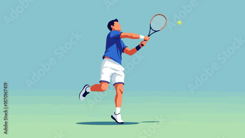 Tennis Player Hitting Ball During Match.