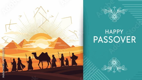 Passover Celebration: Exodus Journey with Camel and Pyramids at Sunrise