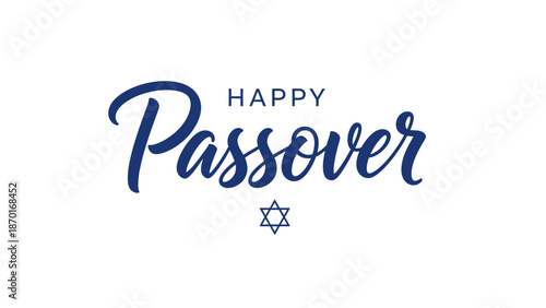 Happy Passover Greeting with Star of David Symbol and Blue Script Text