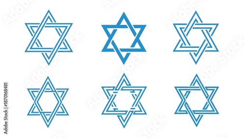 Six Blue Star of David Geometric Icons on White Background