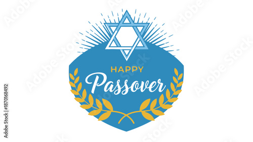 Happy Passover Star of David with Laurel Wreath and Sunburst Graphic Design