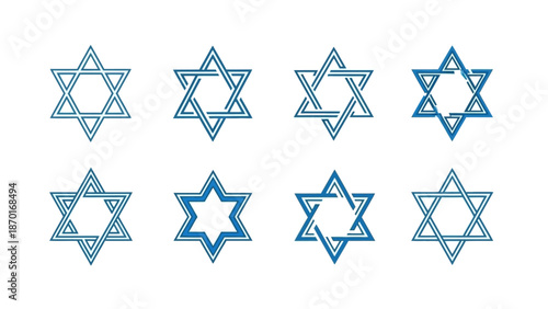 Collection of Diverse Star of David Jewish Symbols in Blue Art