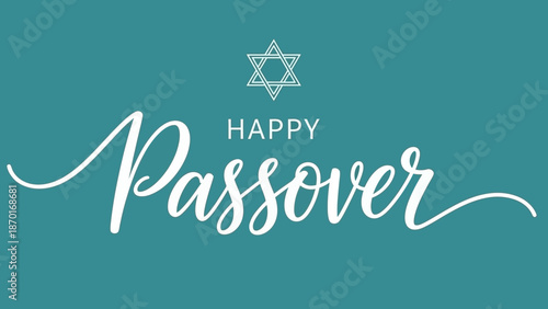 Happy Passover Greeting with Star of David Symbol on Teal Background