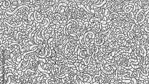 Black and white abstract swirling pattern with intricate designs and shapes
