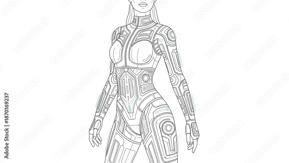 Fototapeta premium Futuristic Female Robot Illustration Detailed Design.