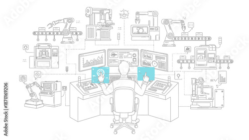Computer Workstation with Multiple Monitors and Equipment.