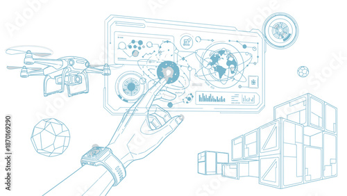 Hand Interacting with Digital Interface Elements.