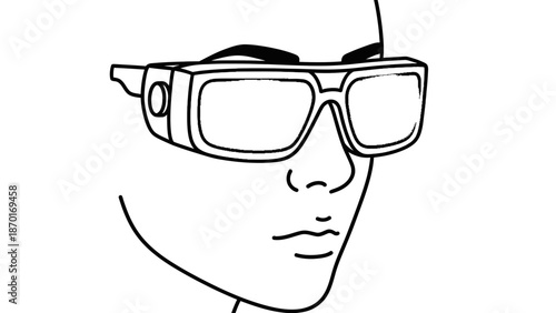 Man Wearing Virtual Reality Goggles Closeup.