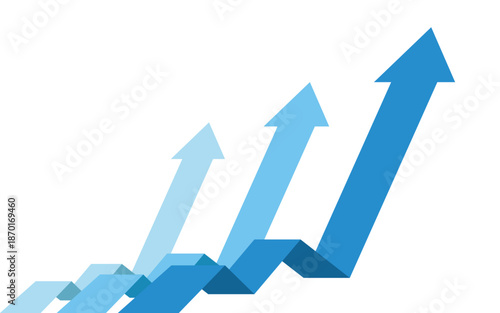 3 Blue Business Arrows Suddenly Going Up After Sideways Volatility Representing Profit Spike and Economic Boom