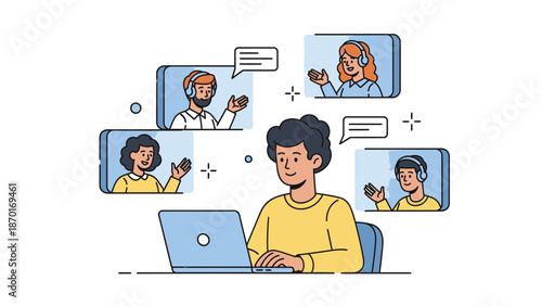 Man Using Laptop with Video Call.