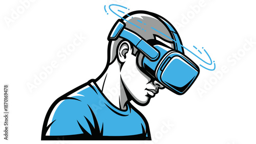 Man Wearing Virtual Reality Headset Closeup.