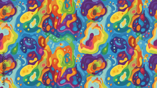 Vibrant colorful abstract pattern with swirling shapes and bright hues