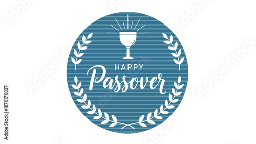 Happy Passover Greeting with Goblet and Laurel Wreath on Striped Background