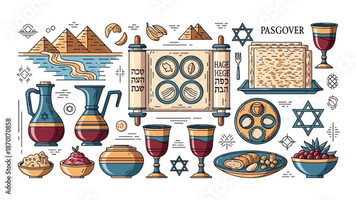 Pesach Symbols and Traditions: Matzah, Seder Plate, Kiddush Cups, and Pyramids