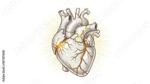 Beautifully Repaired White Heart with Golden Cracks and Healing Radiance