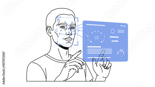 Man Interacting with Digital Interface Illustration.