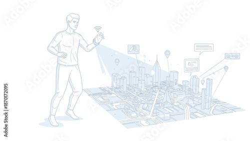 Man Standing Next to City Map Illustration.