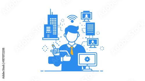 Man Working Remotely with Modern Technology.