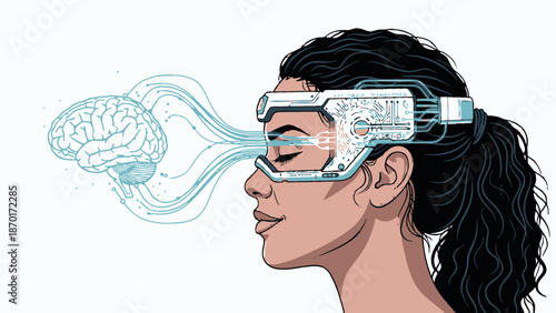 Woman Wearing Futuristic Brain Reading Device.