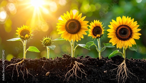 Wallpaper Mural Sunflower Growth Stages - A Visual Journey from Seed to Bloom. Torontodigital.ca