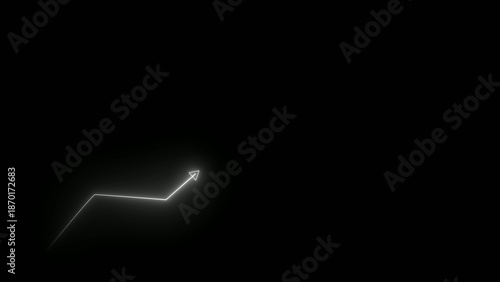 Glowing white arrow graph line ascending upwards on a stark black background representing growth progress and positive financial trends with Generate title without using the word 