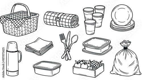 Picnic Essentials Set with Basket and Utensils.