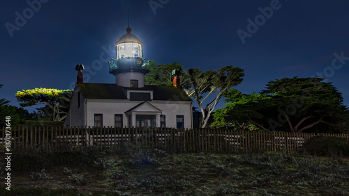 Point Pinos lighthouse at night