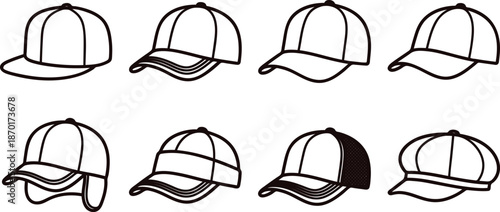 Collection of various baseball cap designs and styles for graphic resources use