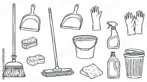 Cleaning Supplies and Tools for Household Chores.