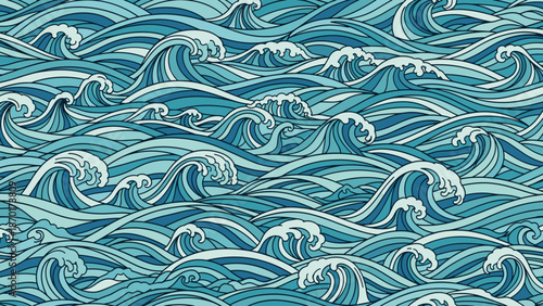 Beautiful ocean waves in various shades of blue and white crashing