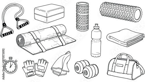 Camping Essentials and Outdoor Gear Icons Set.