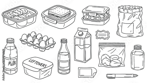 Collection of various food and drink containers and packaging.