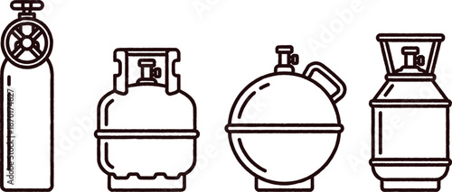 Four different gas cylinder tanks for industrial and commercial use  isolated on transparent background