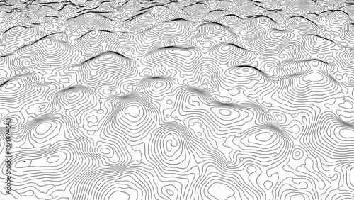 Black and white topographic map texture with contour lines pattern