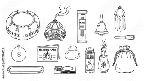 Collection of Hand-Drawn Spa and Wellness Icons.