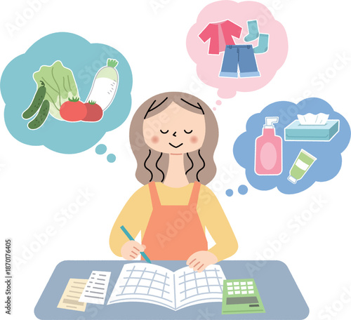 家計簿をつける女性