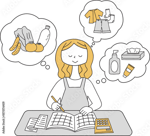 家計簿をつける女性単色