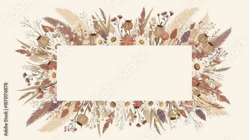Bohemian floral frame with dried flowers