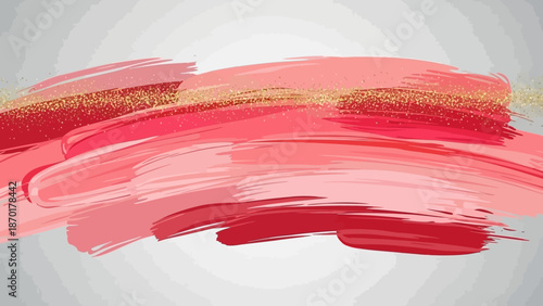 Abstract Paint Strokes Background in Pink and Red with Gold Glitter