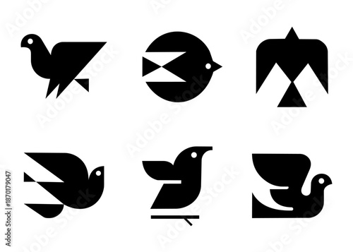 Midcentury Modern Bird Icons Set – Minimal Retro Avian Stock Illustration