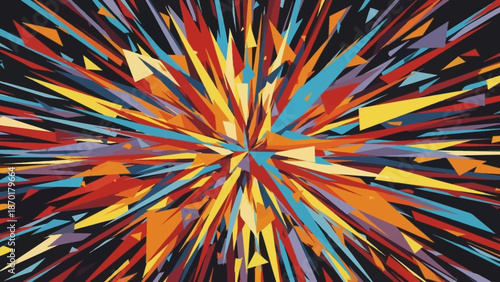 Explosion of vibrant geometric shapes creating a colorful abstract burst