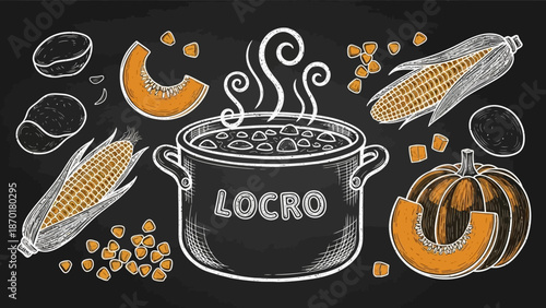 Delicious Locro Stew Ingredients on Blackboard