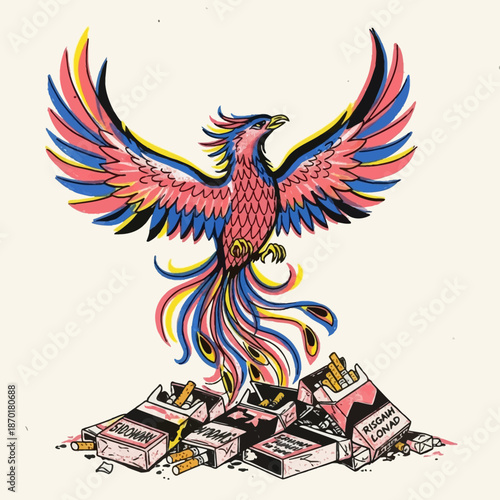 Phoenix rising from cigarette packs