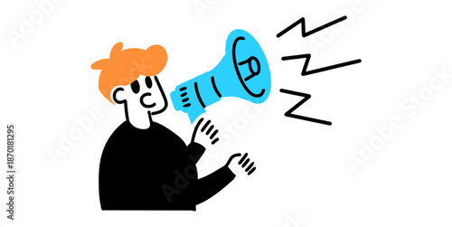 Illustration people with megaphone vector for public speaking. Ideal for protesters, marketers, announcing news, and shouting characters.