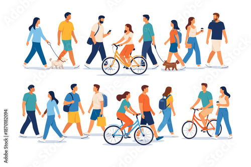 flat illustrations of people engaged in various activities