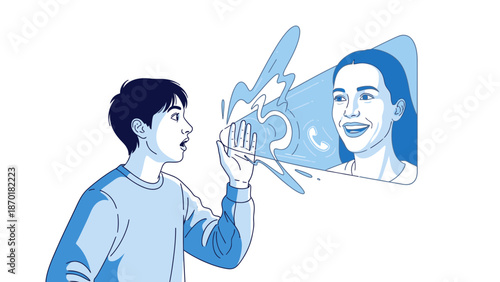 Man interacting with digital hologram display.