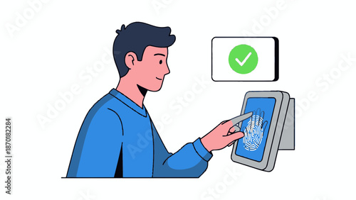 Man Verifying Identity on Digital Tablet.